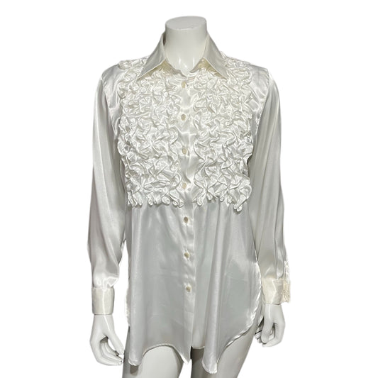 Rafaella White Artsy Ruffle Front Blouse Sz-Small | Medium