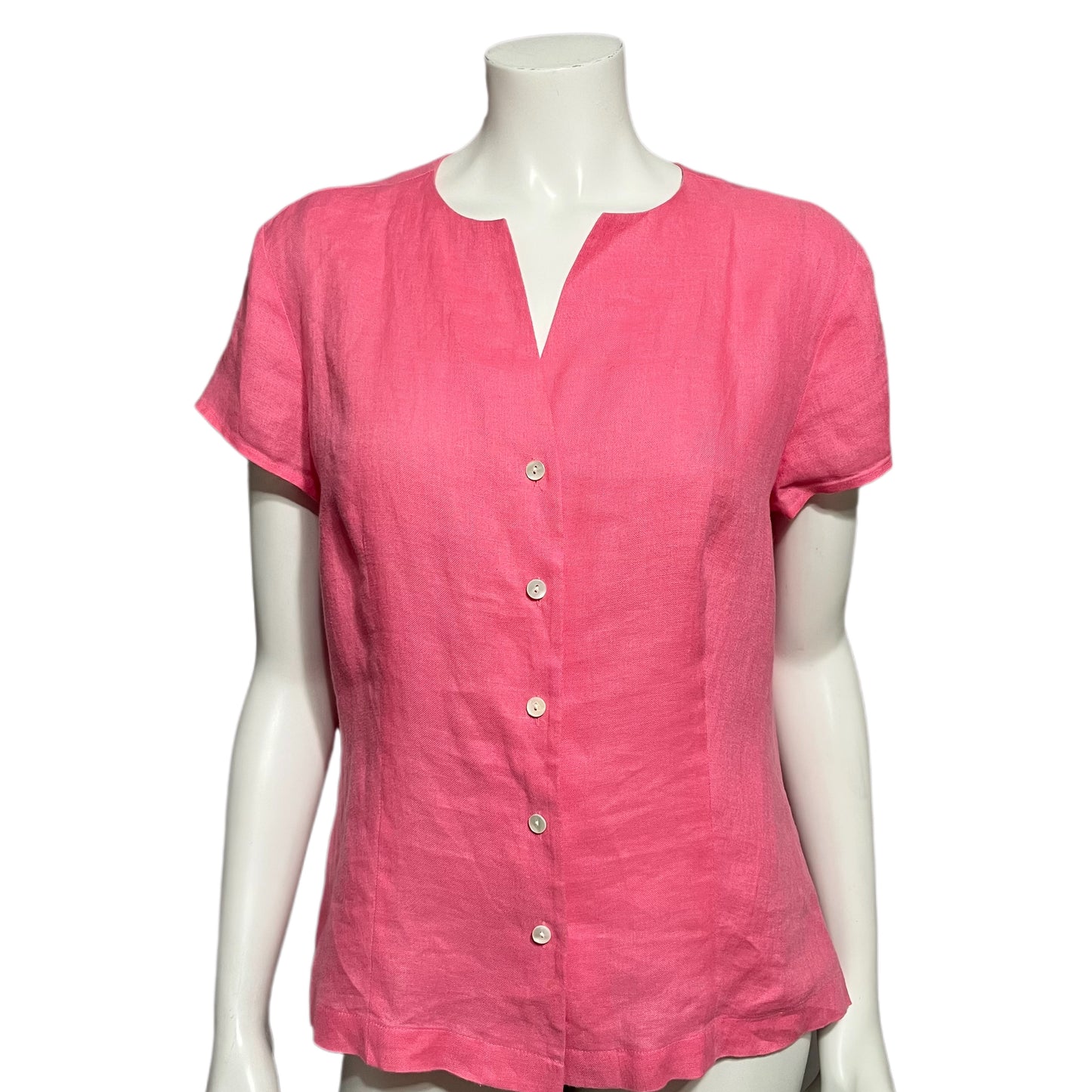 Talbots Pink 100% Linen Button Front Top Sz-14