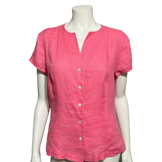 Talbots Pink 100% Linen Button Front Top Sz-14