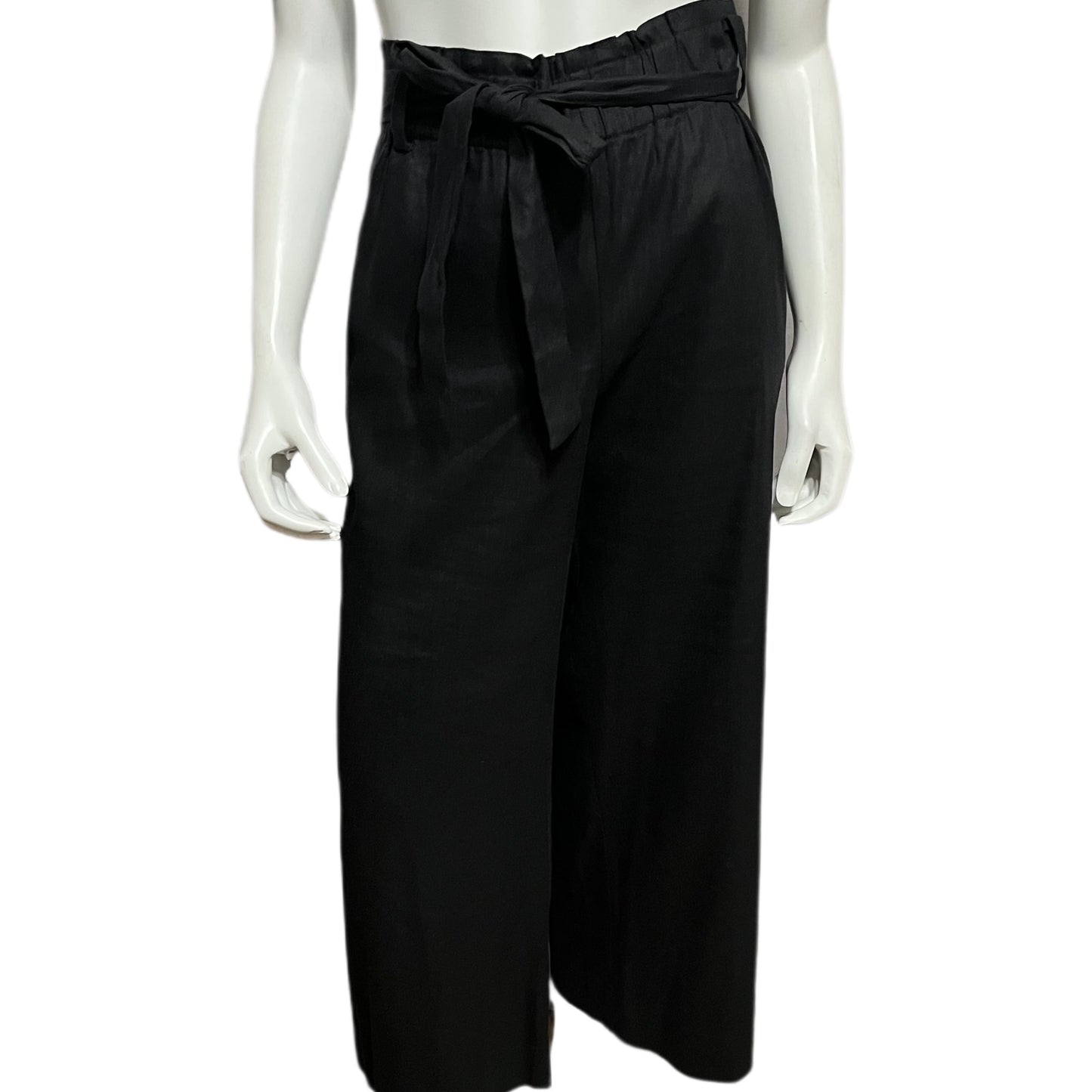 J Jill Black Tie Waist Linen Blend Black Cropped Pants Sz-Large