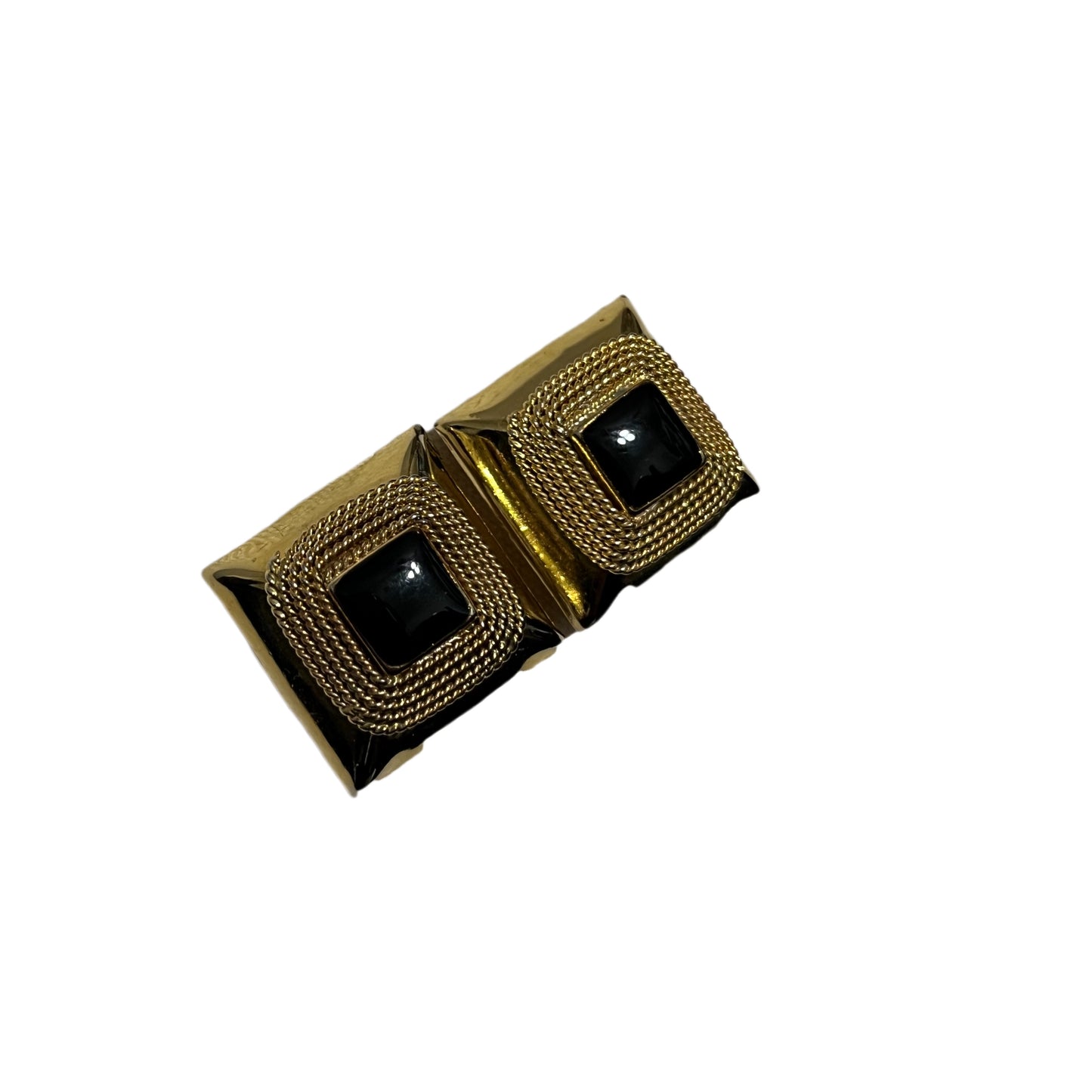 Gold With Black Square Made In Italy  Clip On Earrings