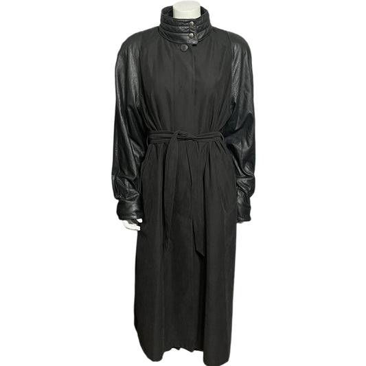 Custom Genuine Leather Sleeve Black Trench Jacket Sz-14