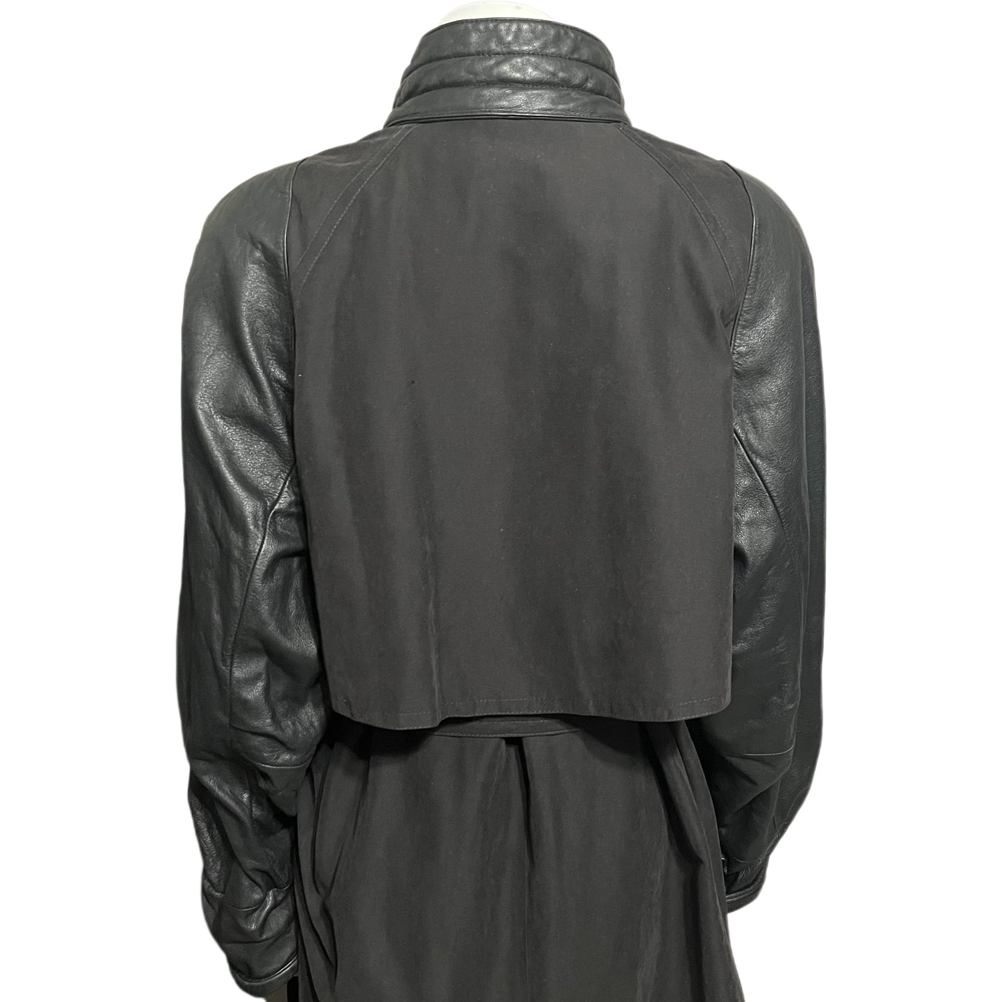 Custom Genuine Leather Sleeve Black Trench Jacket Sz-14