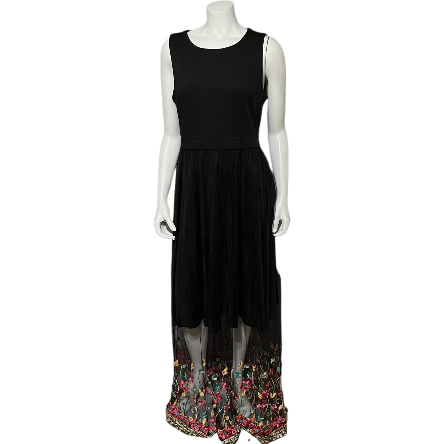 Papillon Black With Sheer Floral Skirt Dress Sz-Large