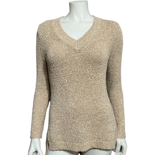 Doncaster Cotton Blend Gold Sparkly V-Neck Sweater Sz-Small