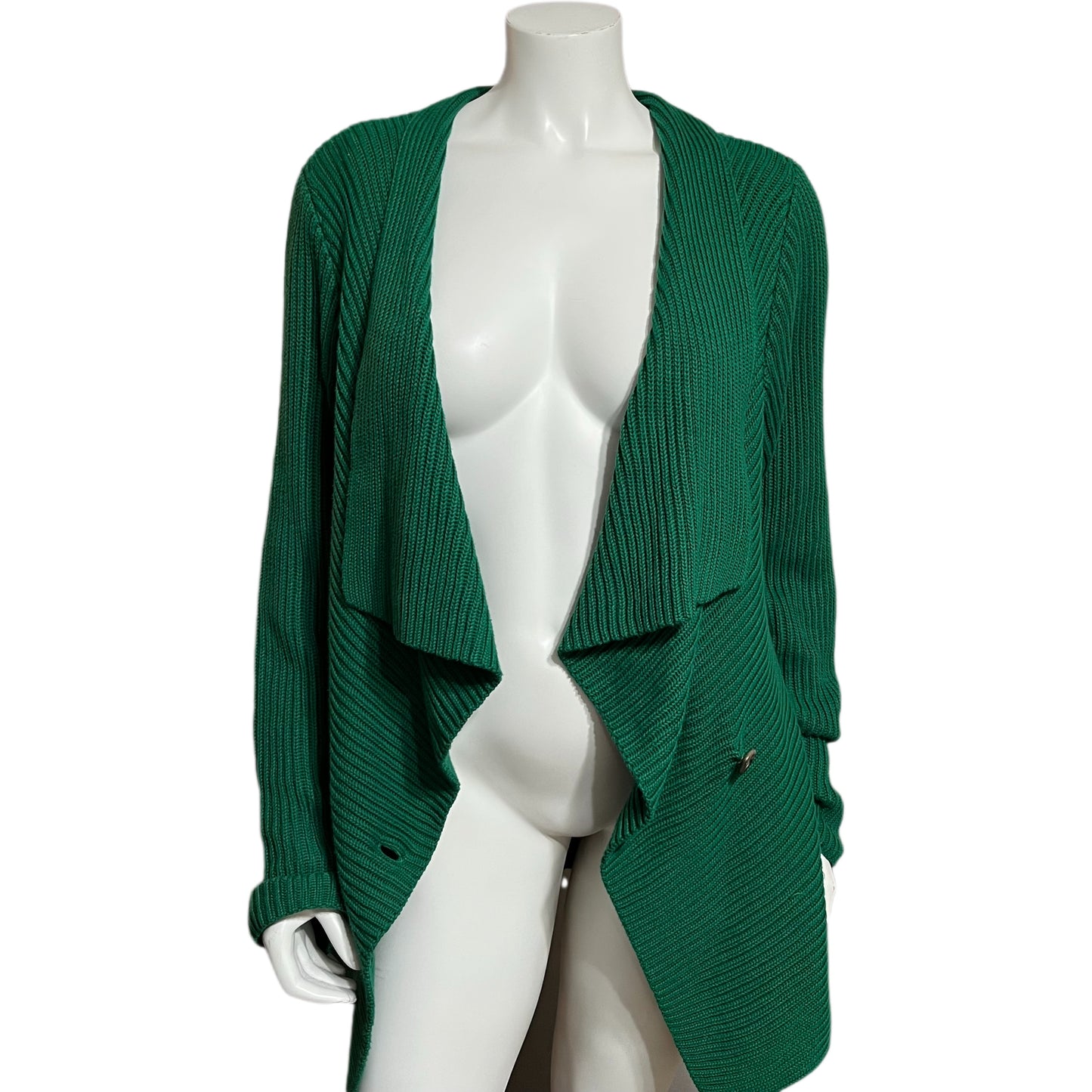 Lauren Ralph Lauren Green 100% Cotton Ribbed Waterfall Sweater Sz-XL