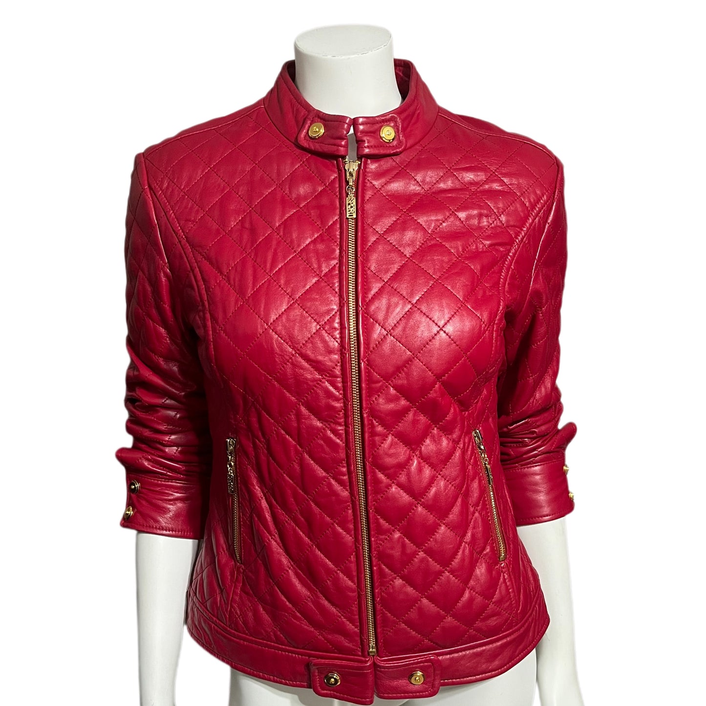 St. John Sport Red Quilted Leather Sz-Small/Medium