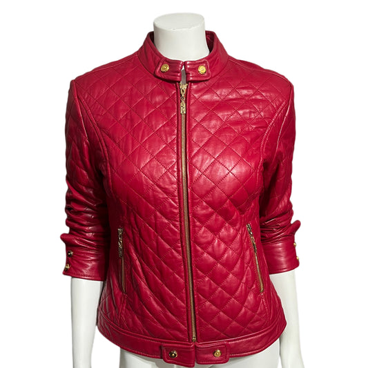 St. John Sport Red Quilted Leather Sz-Small/Medium