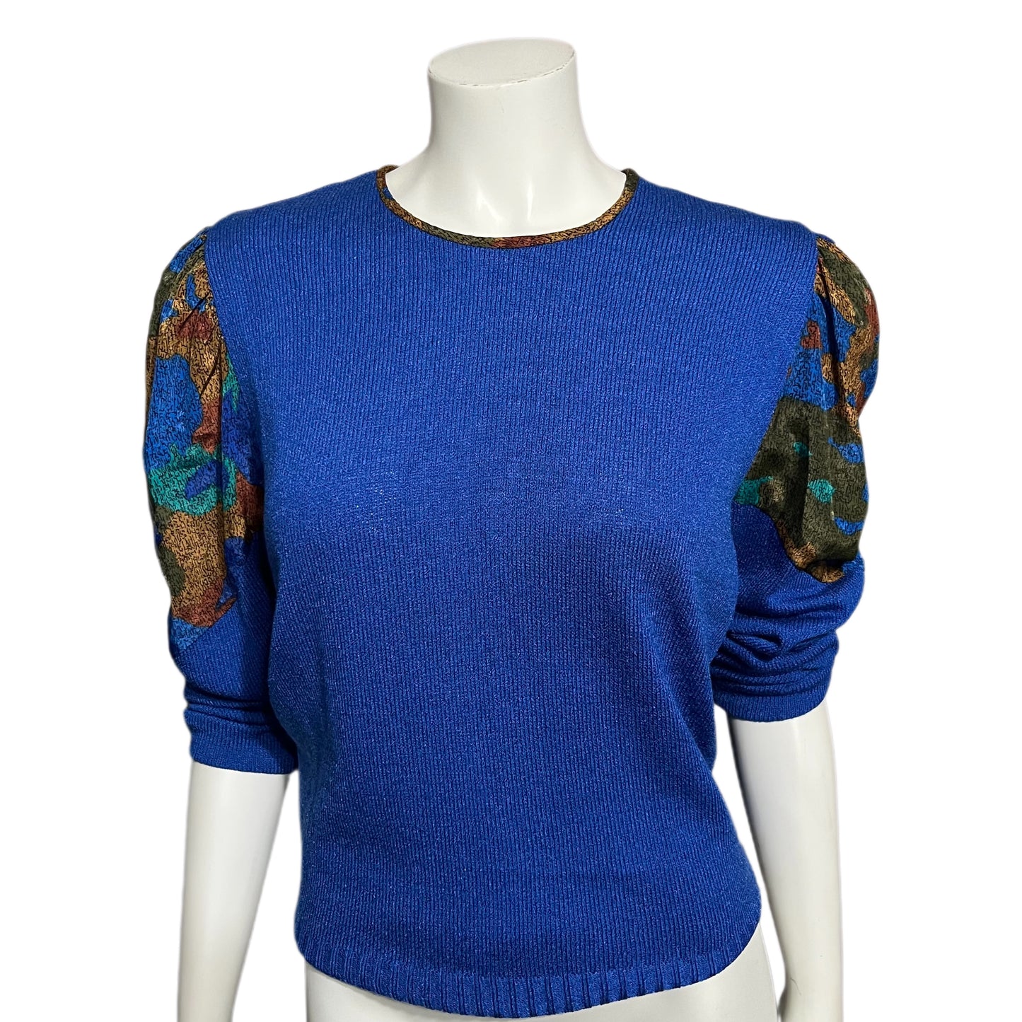 Vintage Royal Blue With Pleated Balloon Sleeve Sweater Sz-Medium