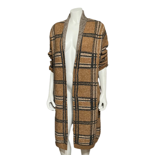 Joseph A Brown Gray | White Longline Plaid Cardigan Sz-Medium