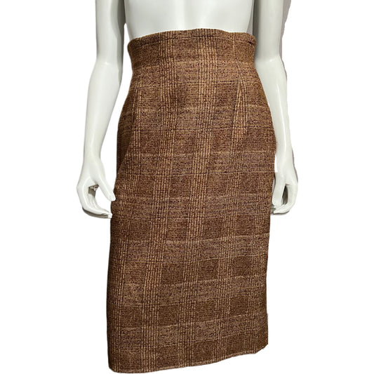 Doncaster Wool Blend Plaid Brown High Waisted Skirt Sz-4