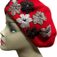 Red Wool Beret With Floral Ribbon Appliqué