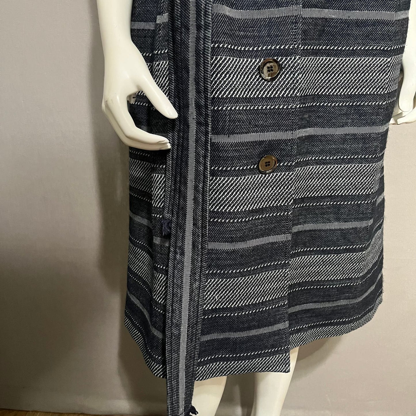 W By Worth Blue Striped Sleeveless Duster Vest Jacket Sz-Medium