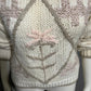 Vintage Cristina Floral Cream Grandma Crewneck Chunky Knit Sweater Sz-Large