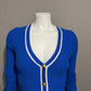 Express Blue Ribbed Knit V-Neck Gold Buttons Pullover Sweater Sz-Small