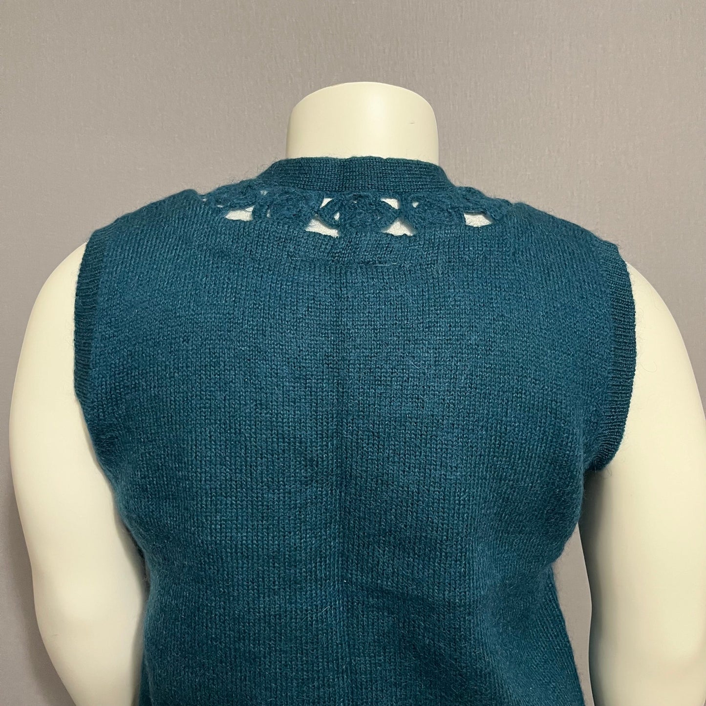 Ms. Russ Vintage Green Mohair Blend Cutout Gold Button Knit Vest Sz-1X