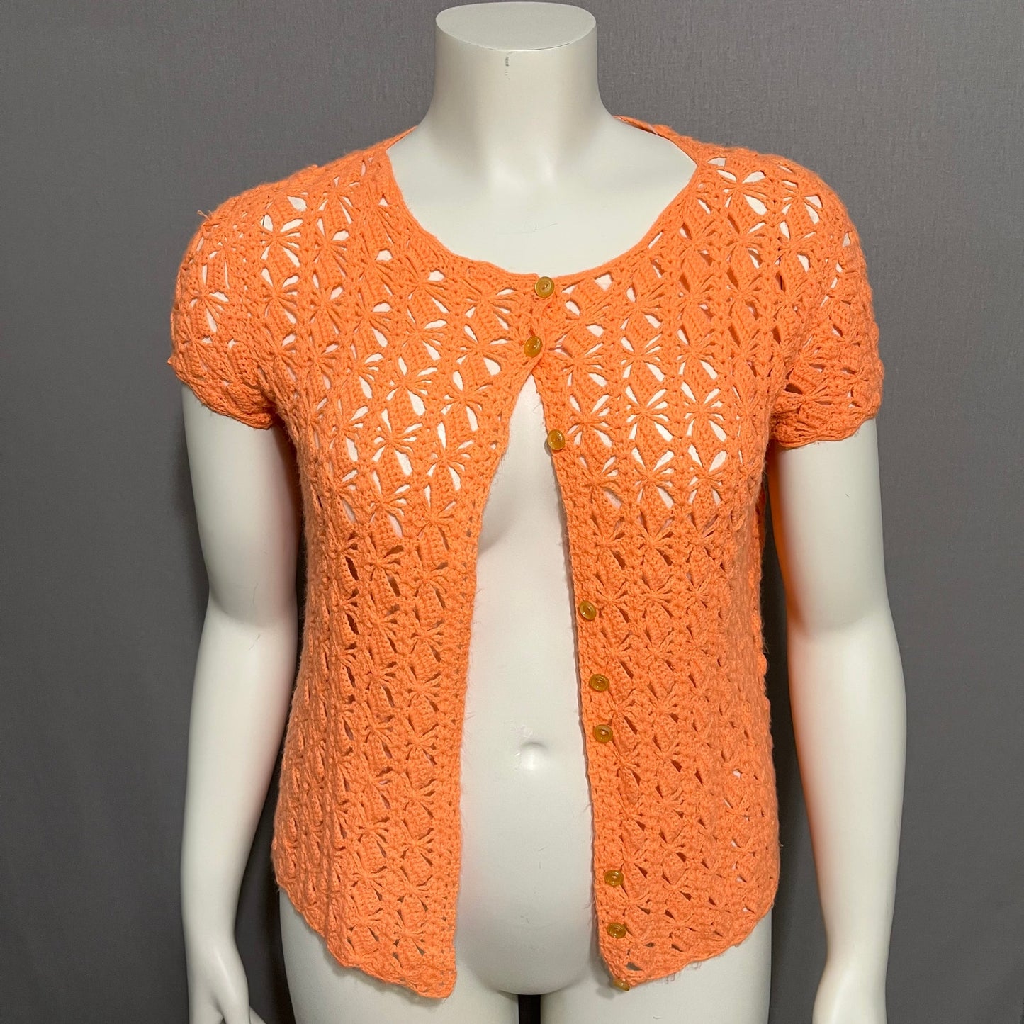 Vintage Soft Open Knit Orange Cardigan Sweater Sz-Small/Medium