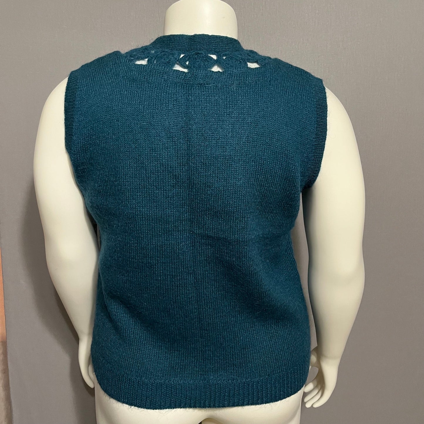 Ms. Russ Vintage Green Mohair Blend Cutout Gold Button Knit Vest Sz-1X