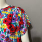 Tess Bright All Over Floral Short Sleeve Blouse Sz-Large