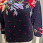 Vintage Jennifer Reed Navy Cherry Red Floral Embroidered Artsy Sweater Sz-Medium