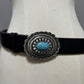 Black Faux Leather Western Silver Buckle With Turqouise Stone Belt Sz-Large