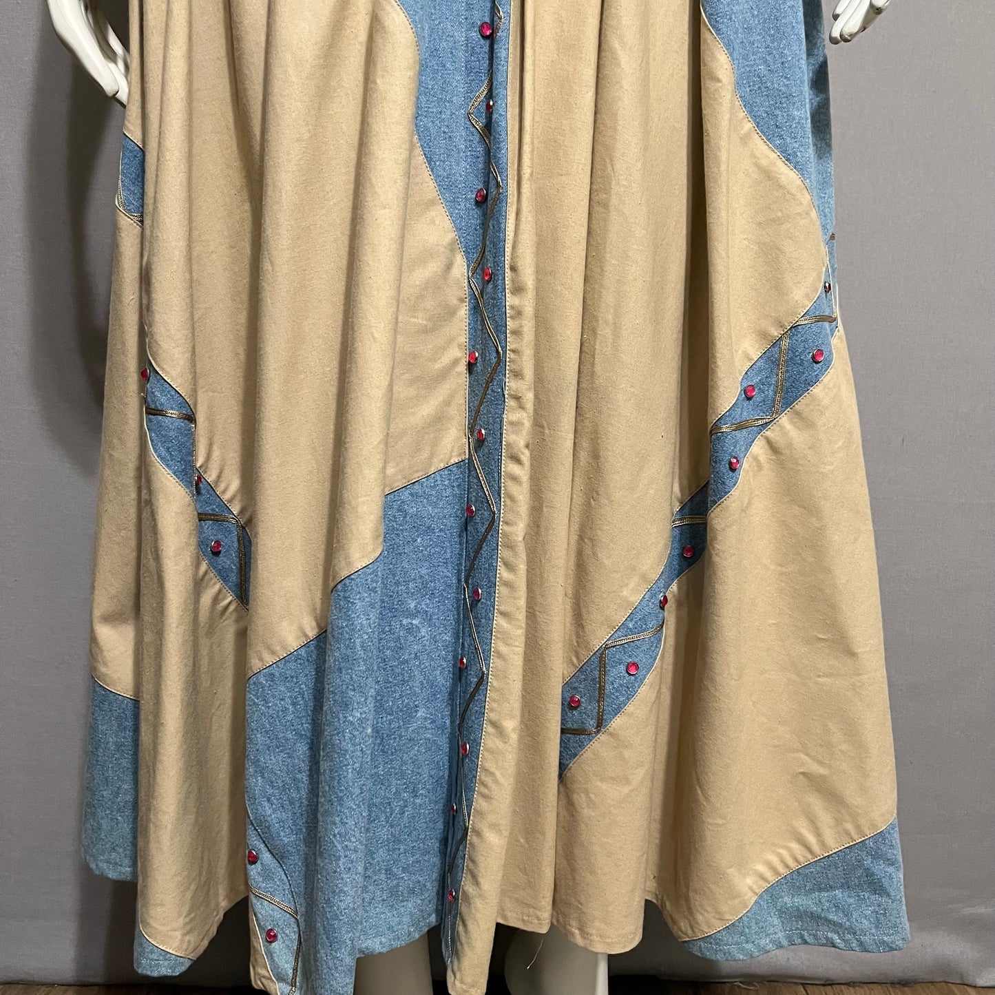 Vintage 80s Suzelle Denim Cotton Tan Pleated Drop Waist Maxi Skirt Sz-12