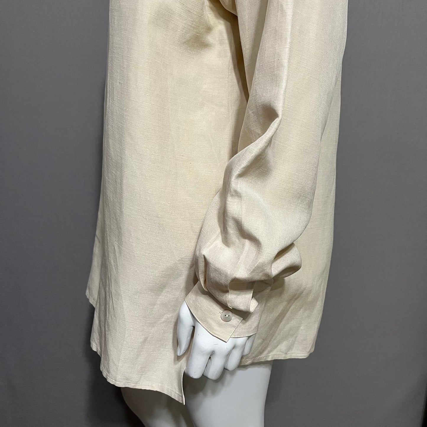 Eileen Fisher Tan Linen & Silk Blend Button Front Shirt Sz-Large