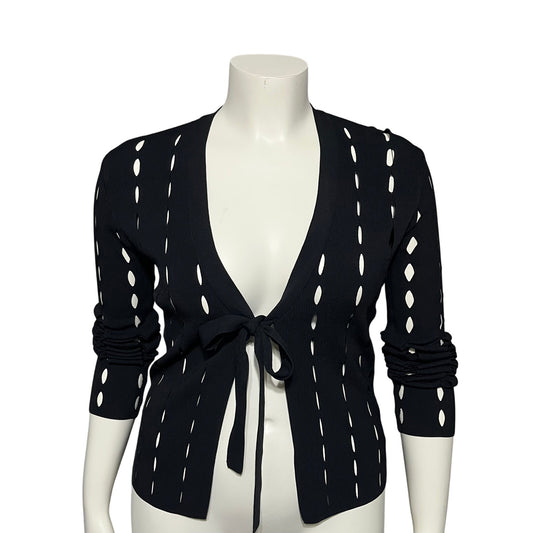 Cyrus Black Cutout Sleeve Bow Tie Cardigan Sweater Sz-Medium