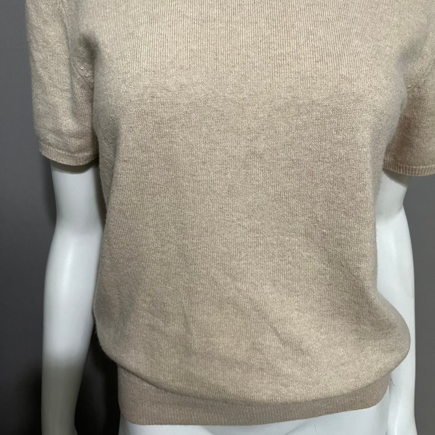 Saks Fifth Avenue 100% Cashmere Tan Short Sleeve Sweater Sz Extra Large