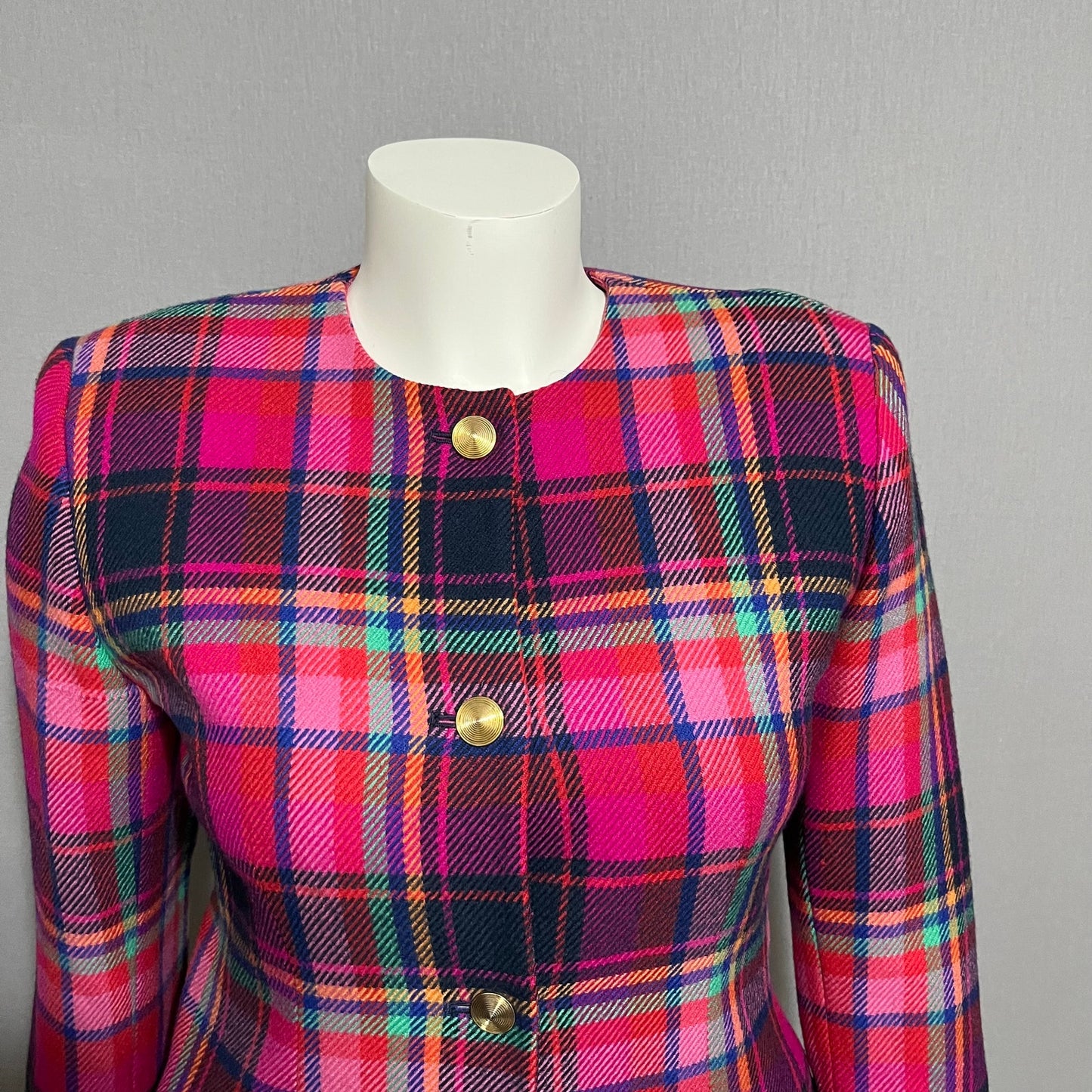 Lord & Taylor Pink Fuchsia Plaid Print Fitted Blazer Sz-6P