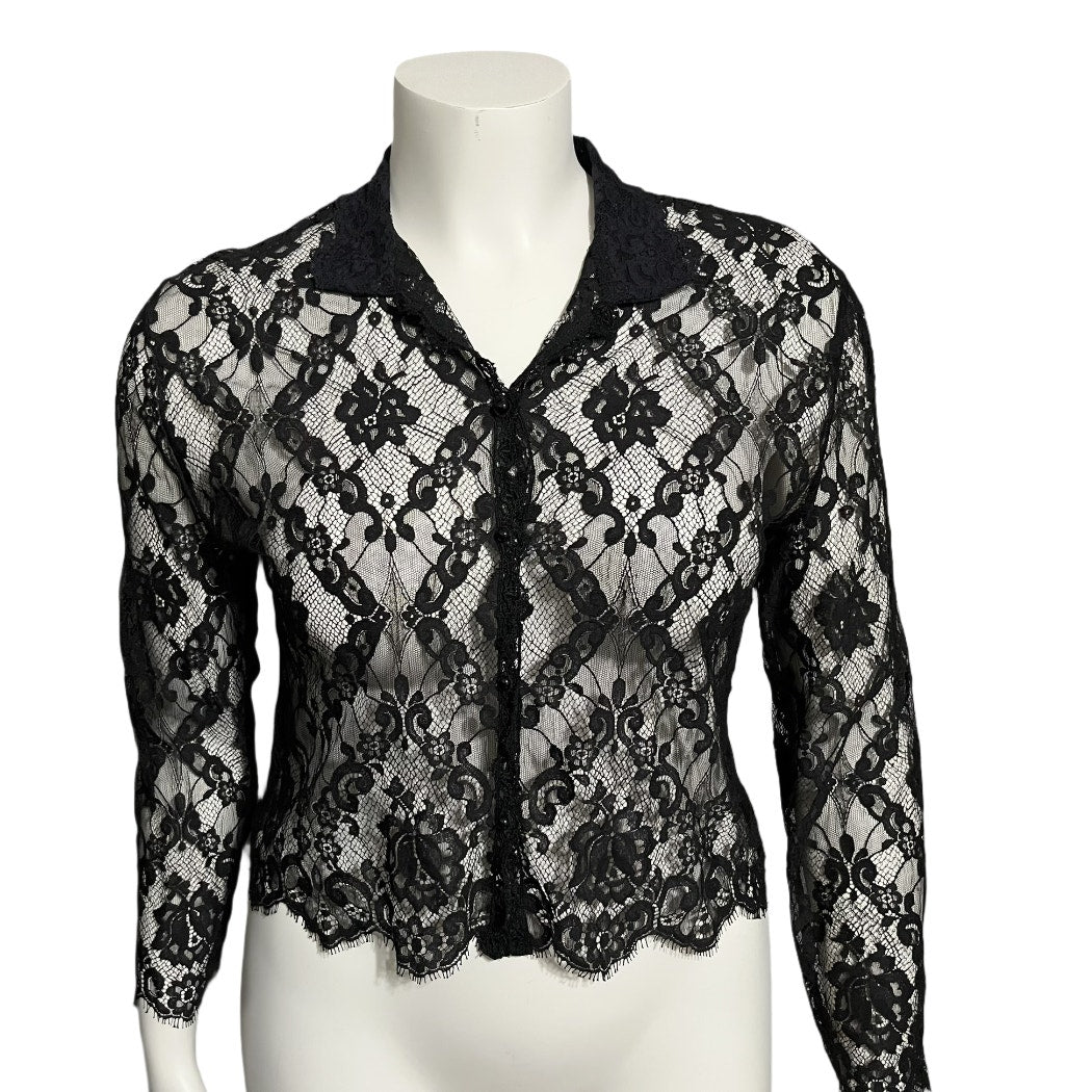 Katherine Harestad Black Allover Lace Collared Blouse Sz-Medium/Large