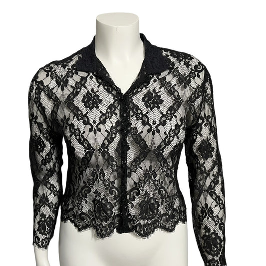 Katherine Harestad Black Allover Lace Collared Blouse Sz-Medium/Large