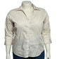 Eddie Bauer Striped Women’s Button Front Shirt 3/4 Sleeve Tan White Sz-XL