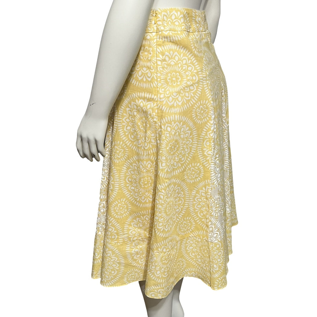 Loft Yellow Linen Blend Pleated Fit and Flare Drop Waist Skirt Sz-8