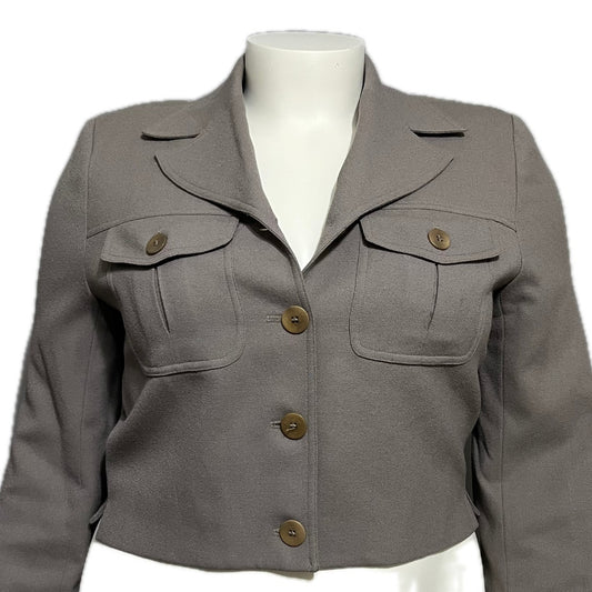 Vintage Georgiou Studio 100% Wool Taupe Cropped 3 Button Blazer Sz-14-XL