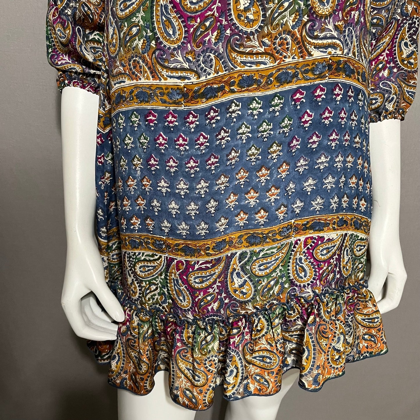 Tolani 100% Silk Multicolored Ginger Paisley Tunic Mini Dress Sz-XS