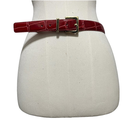 Belto Vintage Red Embossed  Textured Genuine Leather Belt Sz-Medium