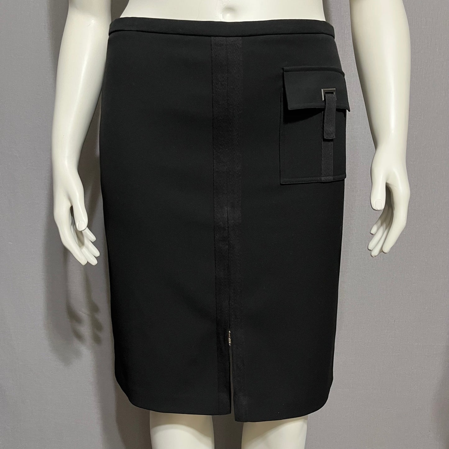 BCBG Maxazria Black Cargo Style Front Zip Pencil Skirt Sz-12