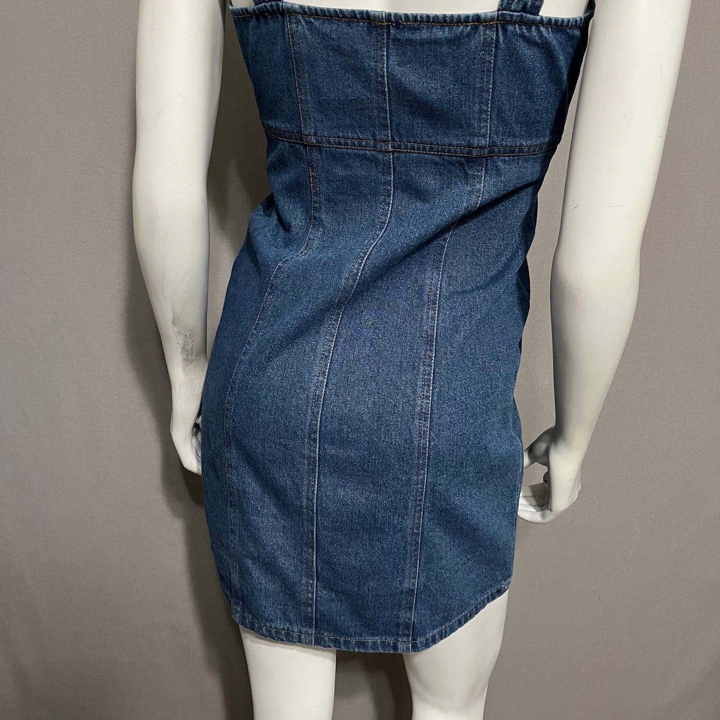 Sugar Lips Denim Cotton Mid Blue Button Front Tank Dress Sz-XS