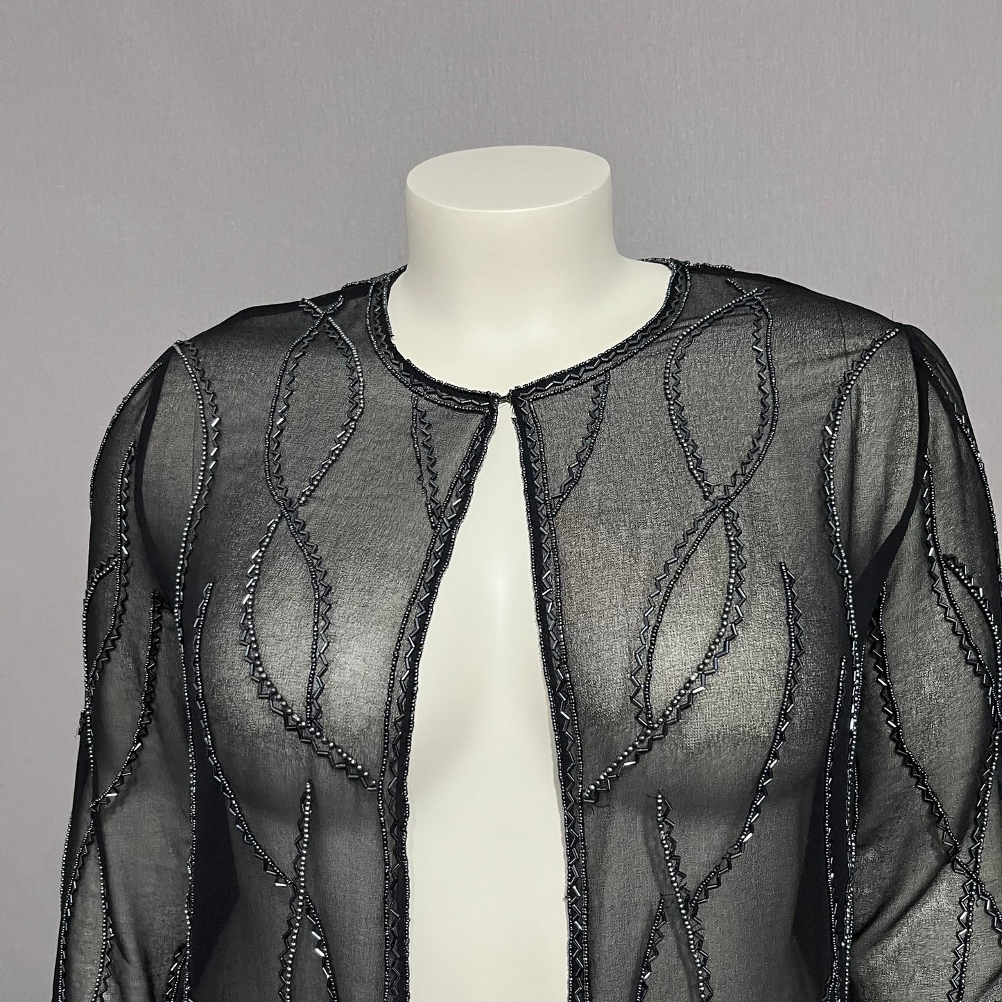 JKara New York Sheer Beaded Open Front Dressy Open Cardigan Blazer  Sz-XL