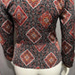 Satin Geometric Print Button Front V-Neck Long Sleeve Blouse Sz-Medium