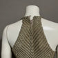 Carmen Marc Valvo Gold 100% Silk Beaded Halter Cocktail Top Sz-6