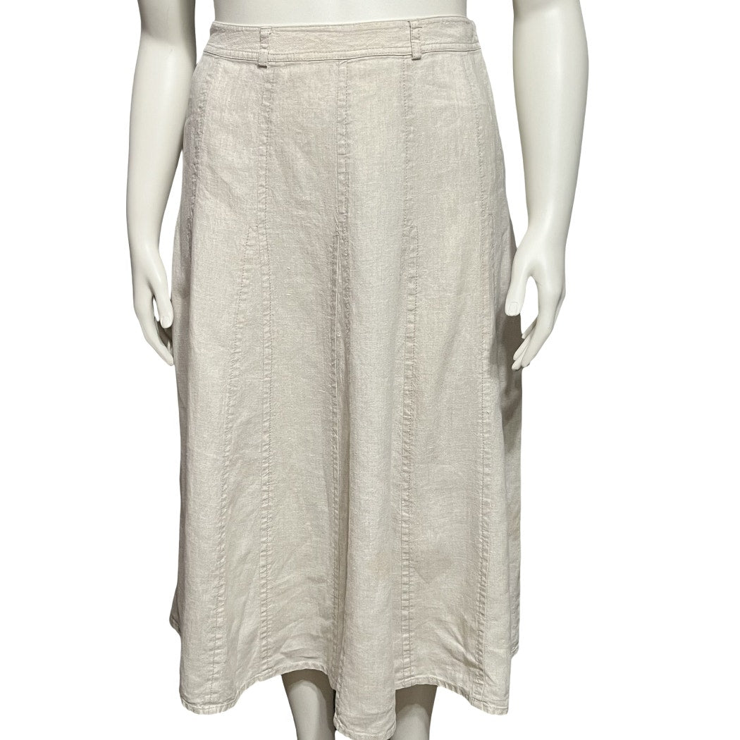 Liz Claiborne Oatmeal Fit & Flare Midi 100% Linen Skirt Sz-10