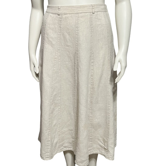 Liz Claiborne Oatmeal Fit & Flare Midi 100% Linen Skirt Sz-10