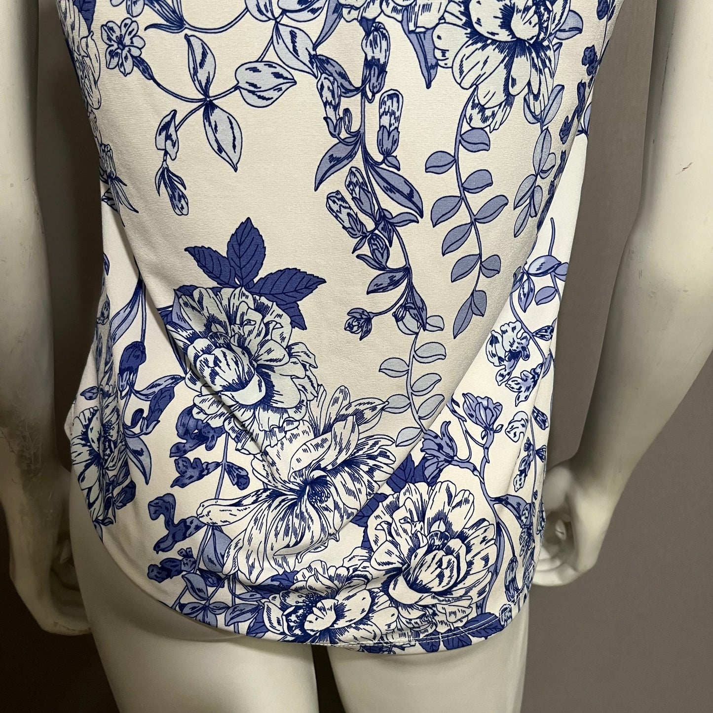 7th Avenue New York & Company Blue Floral Cap Sleeve Knit Top Sz-Small