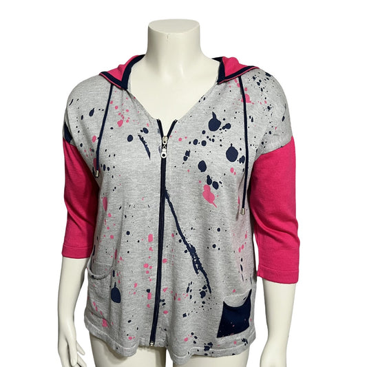 Angel Gray Paint Splatter With Pink Sleeve Zip Up Cardigan Sz-Medium