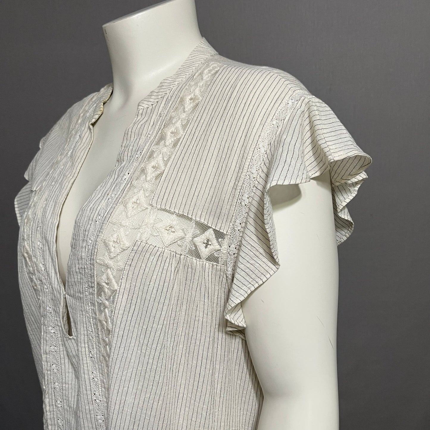 Free People Baby Blues Lace Embroidered Trim Tunic Babydoll Top Sz-Large