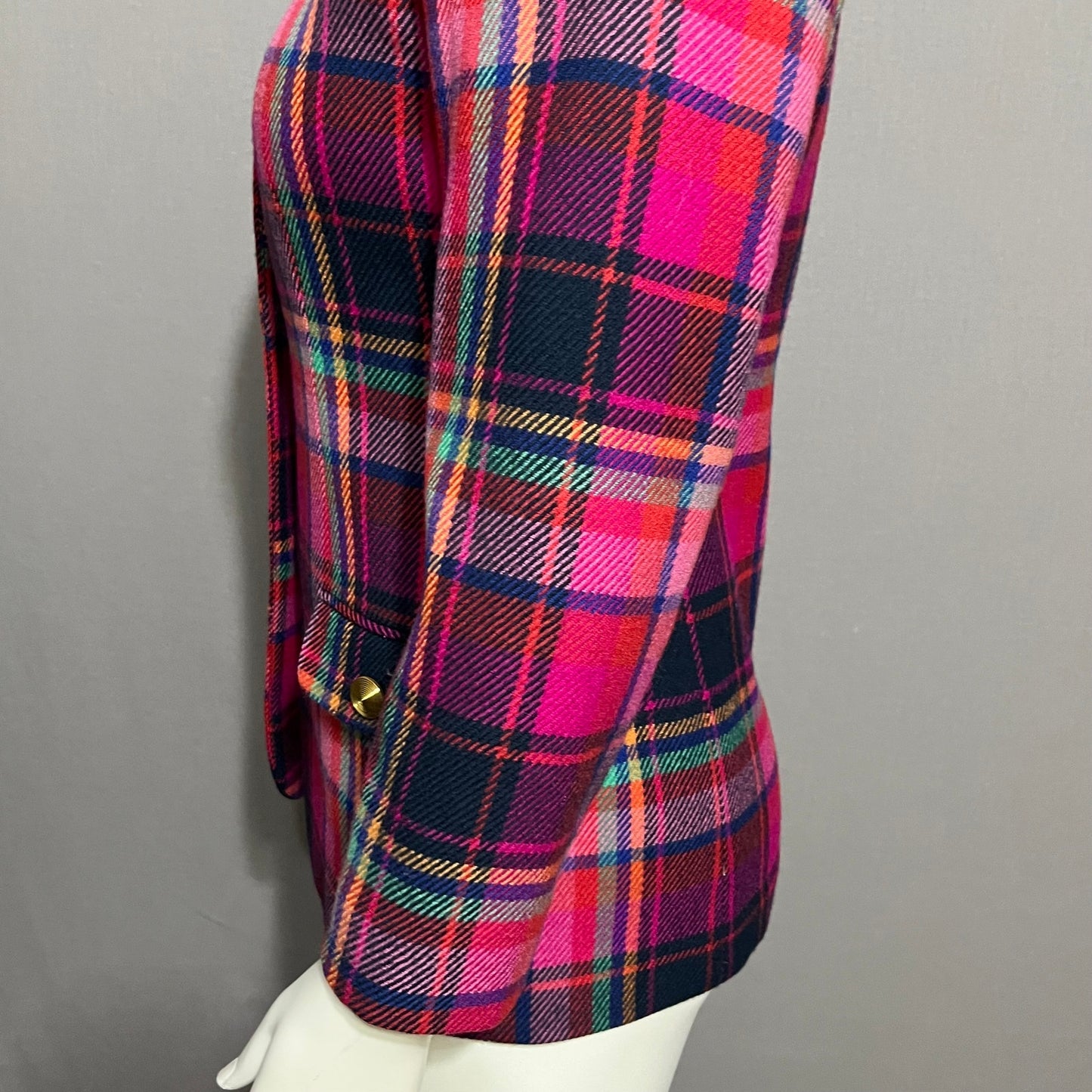 Lord & Taylor Pink Fuchsia Plaid Print Fitted Blazer Sz-6P