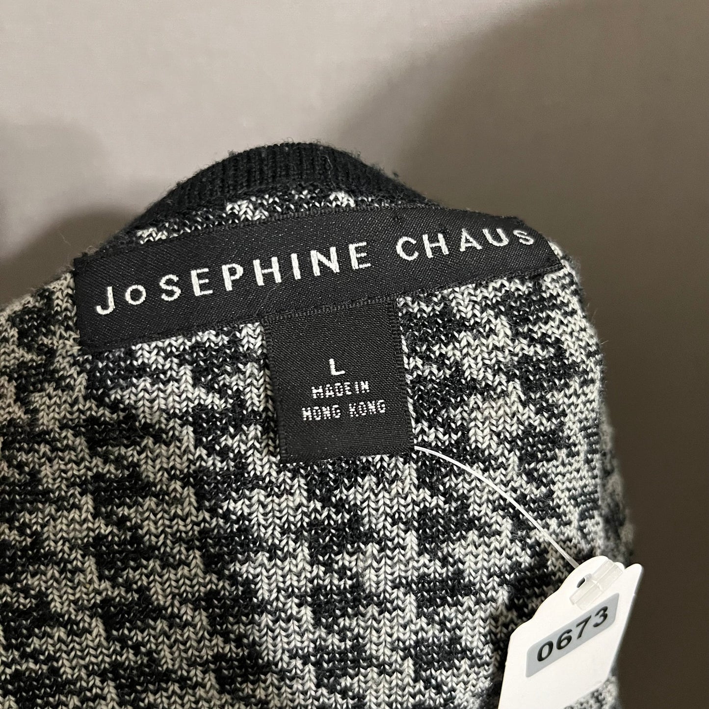 Josephine Chaus Black Houndstooth Open Front Cardigan Sz-Large