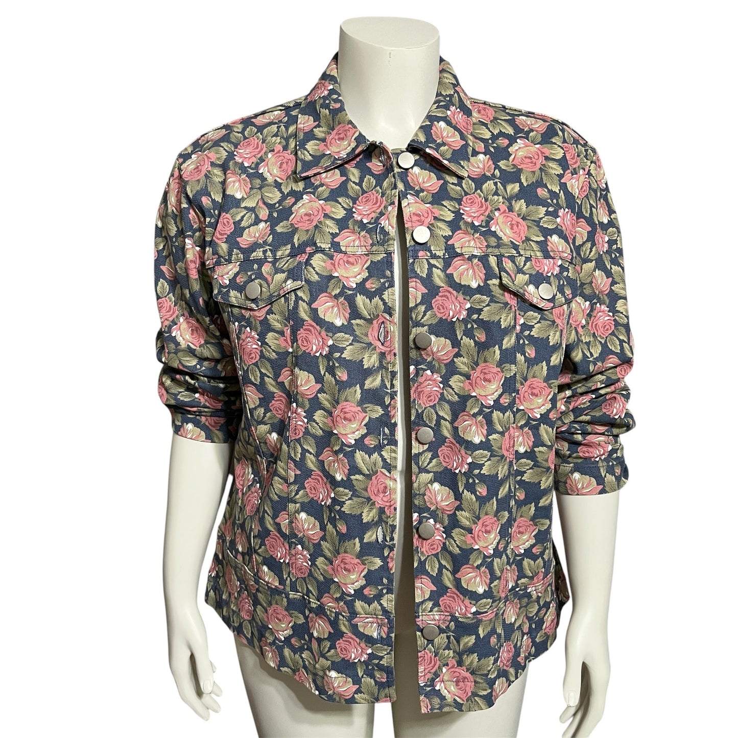 Denim & Co Women’s Floral Pink Denim Jacket Sz-Large